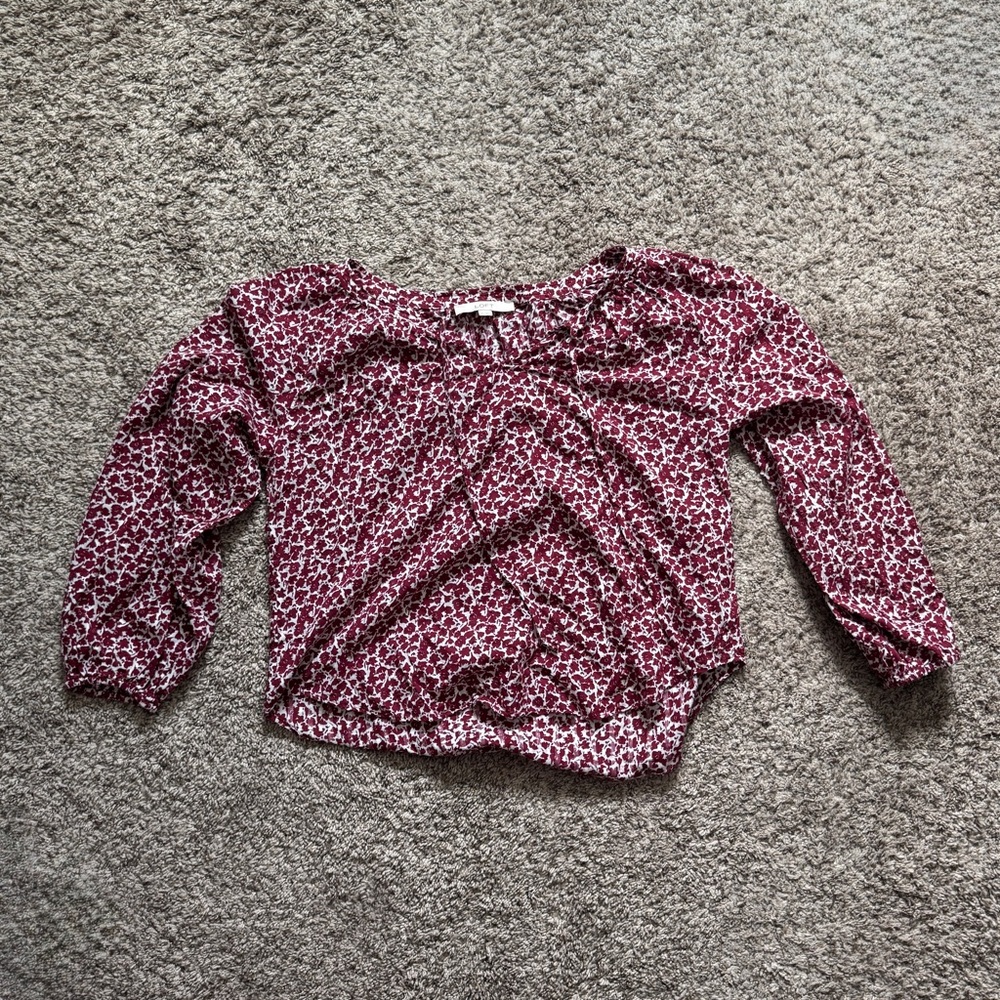 LOFT Women's Red Patterned Top